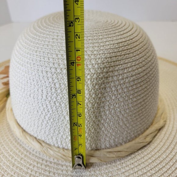White Paper Straw Hat with Floral Embellish Wide Brim Sun Beach Hat main image 5